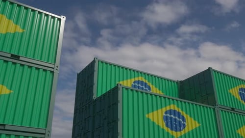Brazilian Flag Shipping Containers Logistics Animation