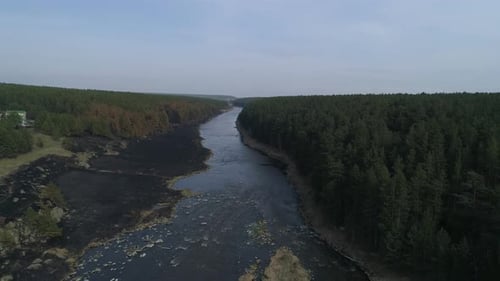 Aerial drone view of river with Old suspension bridge 05
