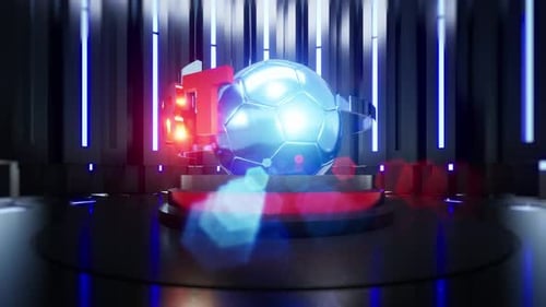 Dynamic Sport Text Reveal with Rotating Soccer Ball on Futuristic Stage