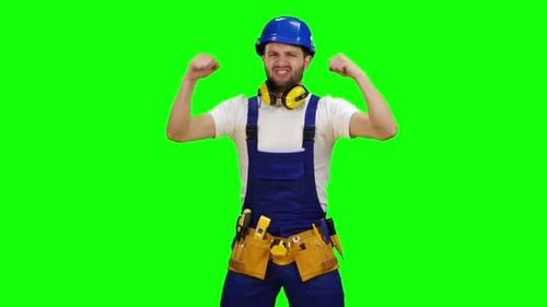 Builder Is Pleased with the Finished Object. Green Screen