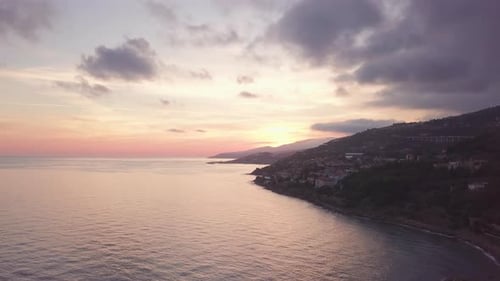 Colorful Sunset Aerial over Coast