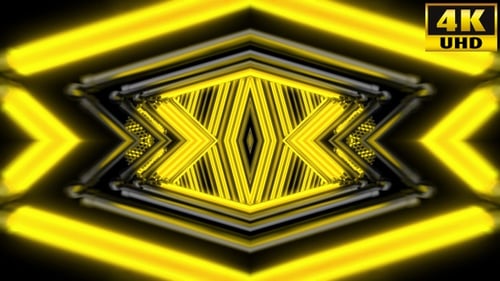 Pulsating Yellow Geometric Neon Tunnel Loop