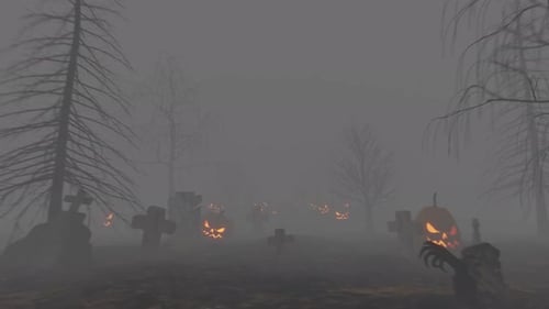 Eerie Graveyard Fly Through with Jack-o'-Lanterns