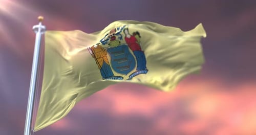 Flagge von New Jersey bei Sonnenuntergang