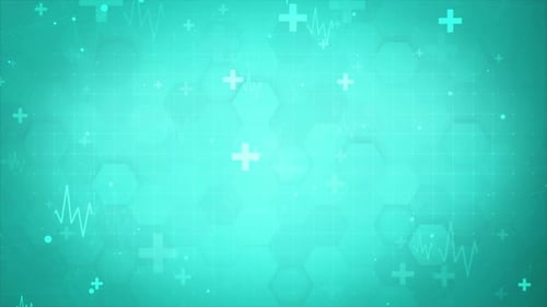 Animated Medical Background with Geometric Hexagons and Heartbeat Lines
