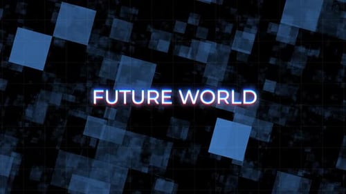 Futuristic Glitch Text Reveal in Blue Grid Background