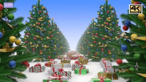 Festive Christmas Tree Pathway with Holiday Gifts