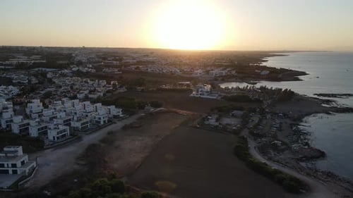 Protaras. Evening coast of Cyprus. Resort town in eastern Cyprus. Mediterranean Sea.