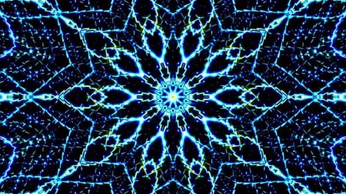 Patrón de
caleidoscopio abstracto con colores azules. Mandala mágica. 4k