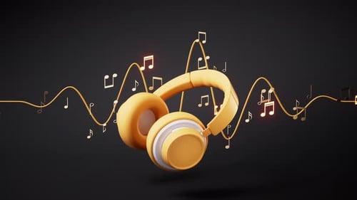 Animated 3D Headphones with Wavy Sound and Music Notes