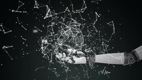 Robot hand with polygonal connecting dots and lines