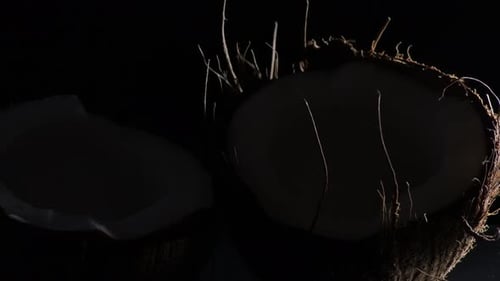 Dramatic Close Up of a Halved Coconut