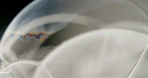 Macro shot of a few soap bubble. Rainbow colored surface reflecting in the backlight.