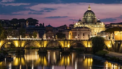 Roma, Italy, Timelapse - The Papal Basilica of Saint Peter in the Vatican from Day to Night