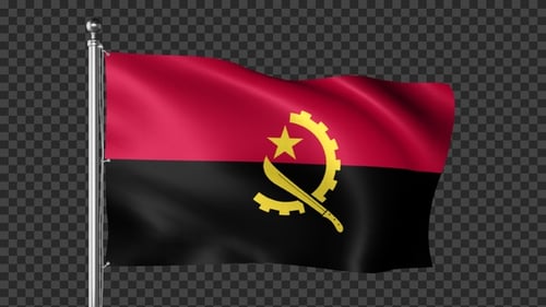 Waving Flag of Angola on a Flagpole