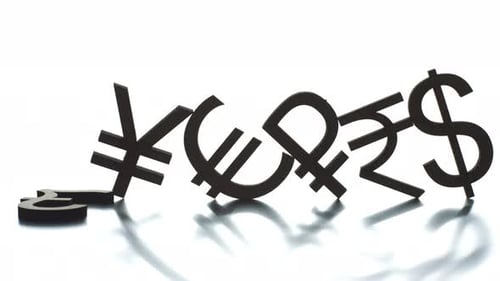 Currency Symbols Falling Like Dominoes