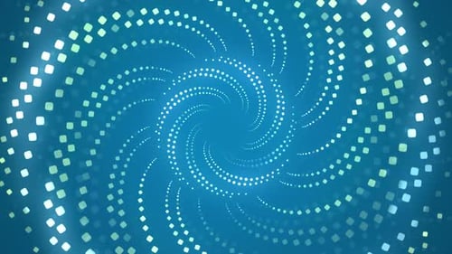 Abstract Glowing Blue Swirling Dots and Squares Background Loop