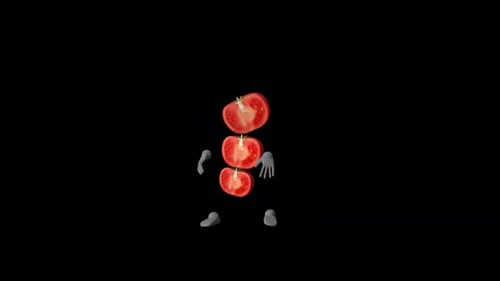 Dancing Sliced Tomato Cartoon Character 3D Animation