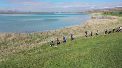 Trekking By The Lake In Aerial View 3