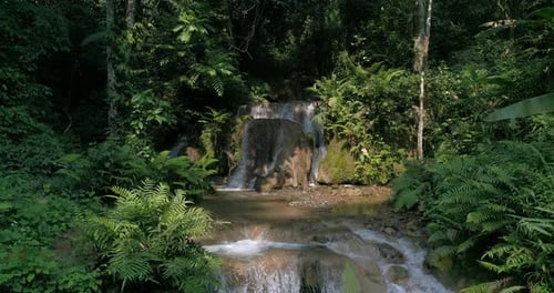 Mountain rainforest waterfalls and crystal clear water