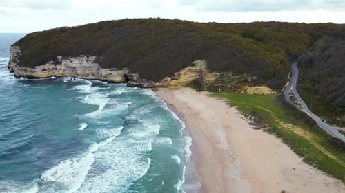 High and powerful waves coming fast to the beach, waves in winter day