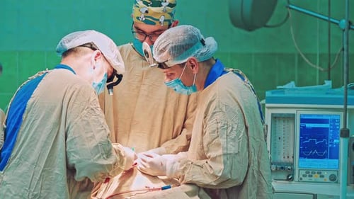 Team of Surgeon Operation on a Patient at Surgery Clinic