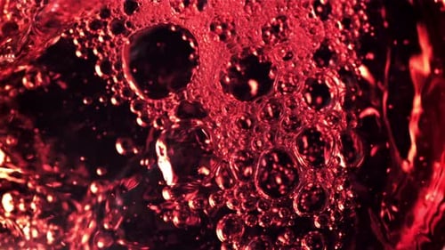 Red Liquid and Bubbles Abstract Close-Up
