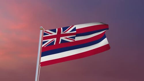 Realistic Hawaii State Flag Waving Against Gradient Sky