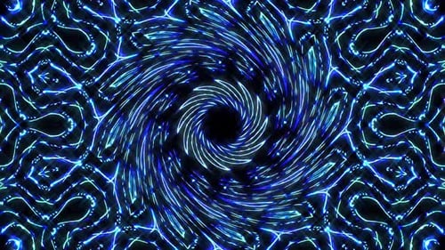 Abstract Neon Blue Glowing Lines Kaleidoscope Spiral Background