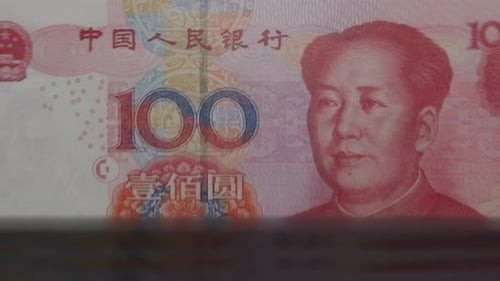 Close Up Moving Chinese 100 Yuan Banknote