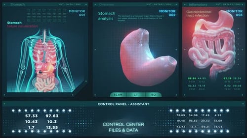 Futuristic Medical HUD Display with Human Organ Analysis