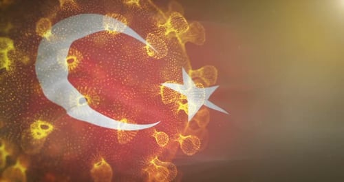 Turkish Flag on Digital Virus Particle Animation