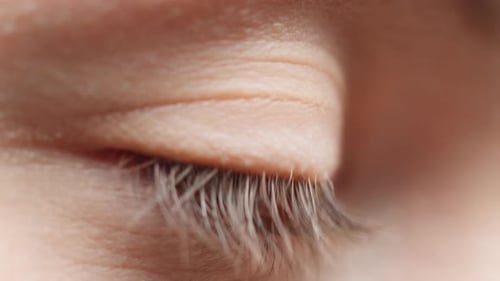 Closeup of a Brown Eye Blinking Side View of Opening and Closing Eyes