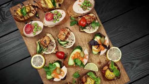 Assortment of Gourmet Open Faced Sandwiches on Board
