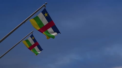 Central African Republic Flag Waving in Realistic Blue Sky