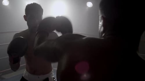Boxer stanzt im Boxring, POV