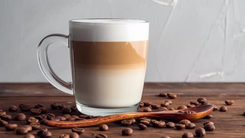 Latte with Milk and Coffee Beans