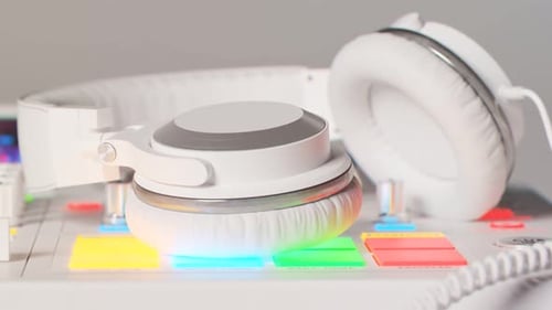 White DJ set with headphones in a sterile, moody, bright studio light. 4KHD