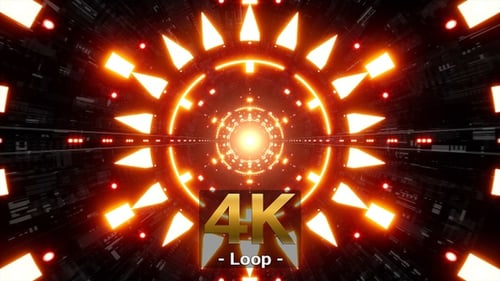 Glowing Red Sun Shape Lights in Cyber Tunnel