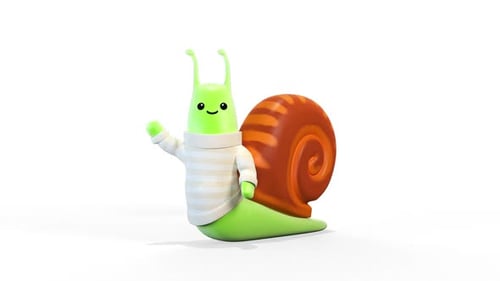 Cute 3D Snail Character Waving Hello Animation