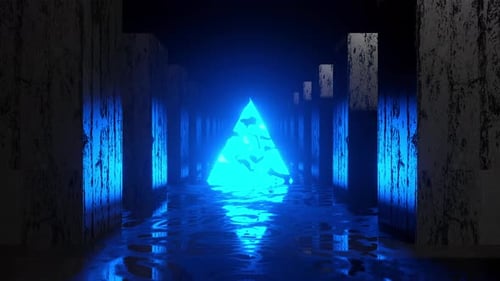 Glowing Abstract Pyramid in Futuristic Cyber Tunnel Loop