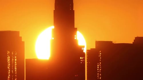 Sun Rising From Behind Downtown Los Angeles