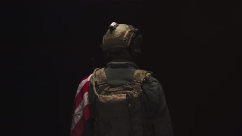 Soldier Wearing Uniform with American Flag