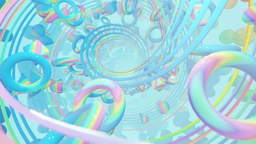 Looping Abstract 3D Tunnel of Pastel Iridescent Shapes