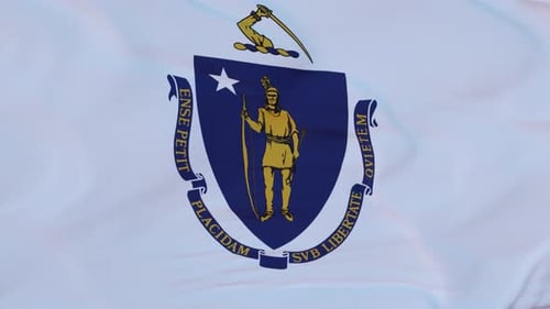 Close-Up Waving Massachusetts State Flag Animation