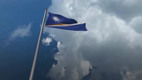 Marshall Islands Flag Waving in Realistic Sky Animation