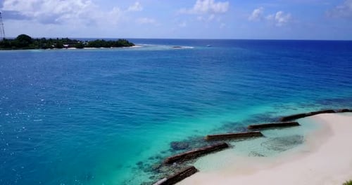 Beautiful drone abstract view of a white sand paradise beach and turquoise sea background in colourf