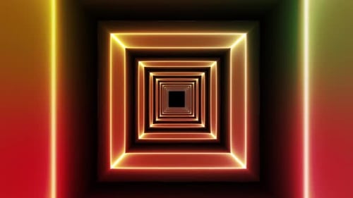 Túnel cuadrado futurista de neón Rainbow