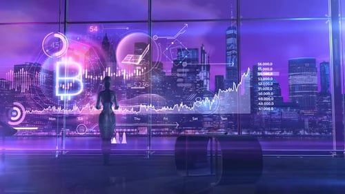 Holographic Financial Data Interface in a Futuristic City Office