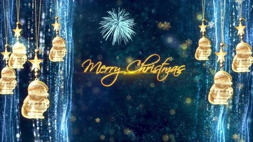 Golden Christmas Ornaments and Merry Christmas Text Animation Background